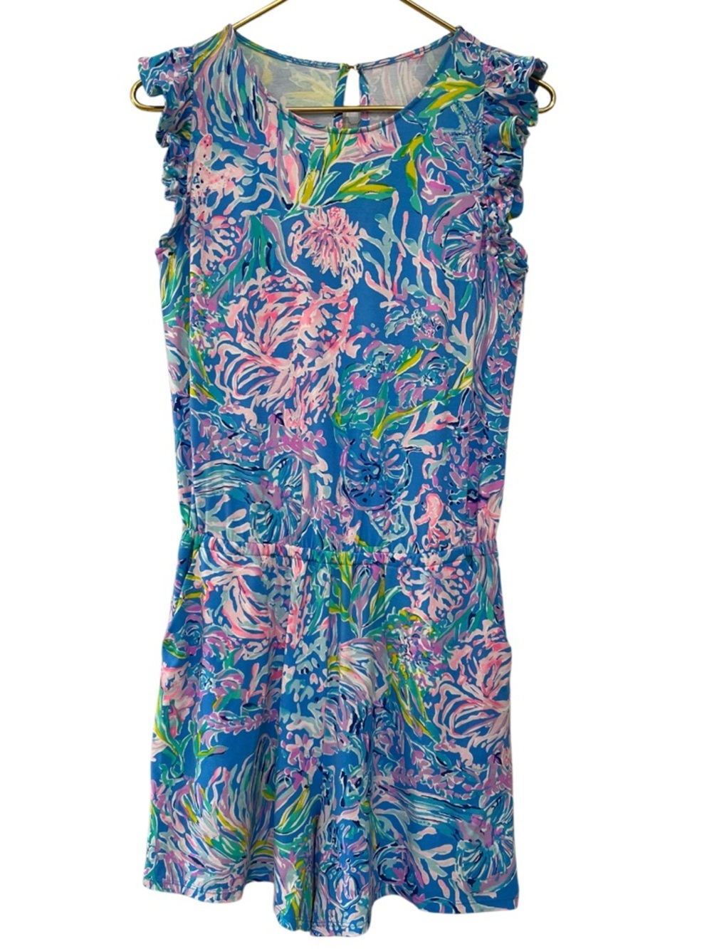 Lilly Pulitzer Patsi Romper All Together Now Print Blue Pink - Picture 2 of 12